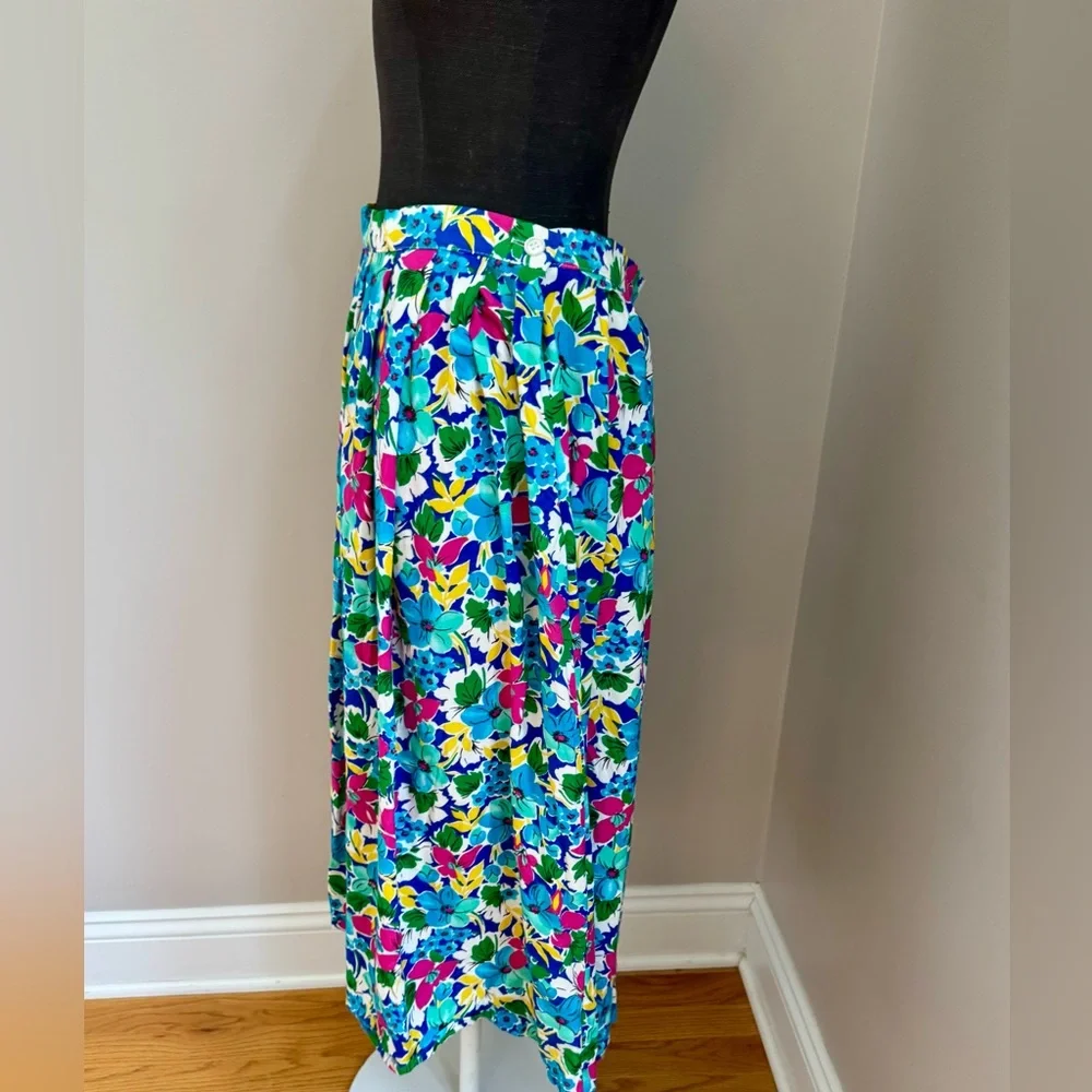 Southern Lady Vintage 1980s colorful floral pleated‎ skirt Jr size 11/12 Rayon